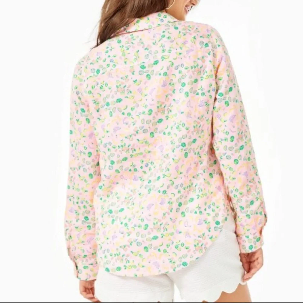 🍌 {XL} LILLY PULITZER Sea View Urchin Pink Lil Juicy Fruit 100% Linen Shirt - Picture 6 of 11